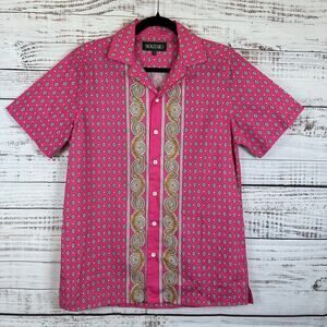 Mens Souleiado Pink Paisley Short Sleeve Button Up Shirt Bold Cotton Size 1 SM